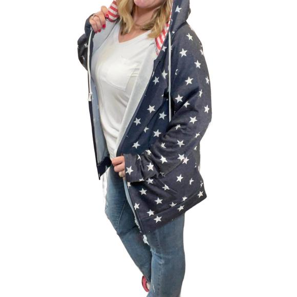 NEW MICHELLE MAE stars and stripes zip up hoodie in blue - Picture 4 of 5